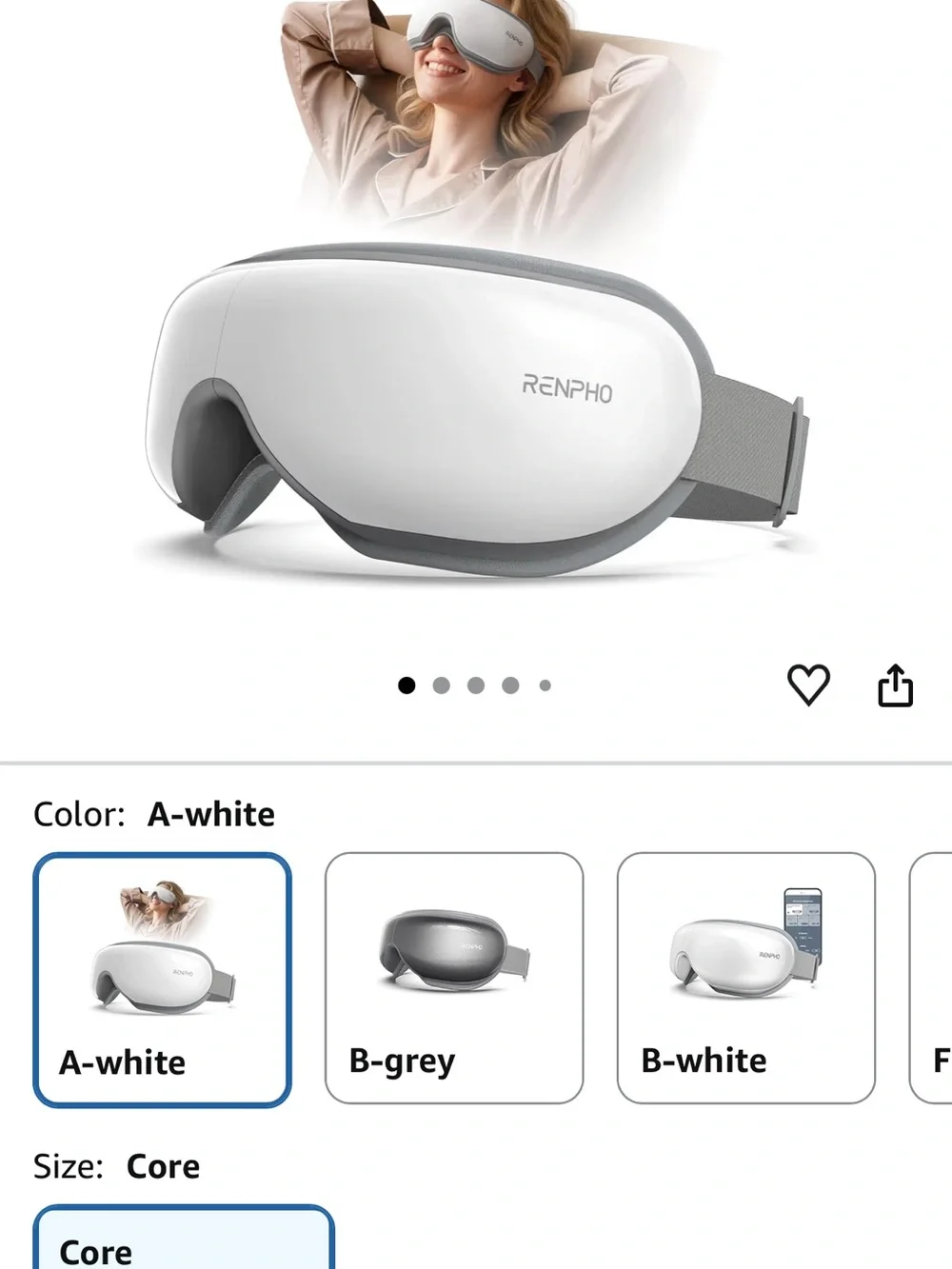 Renpho White Smart Eye Massager with Heat & Vibration